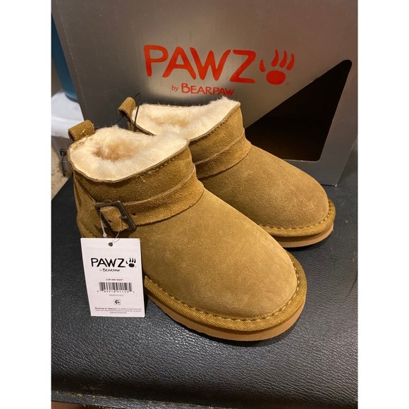 New Girls Pawz by BearPaw Pretty Short Hickory Brown Boots Size 10 New - Picture 1 of 12